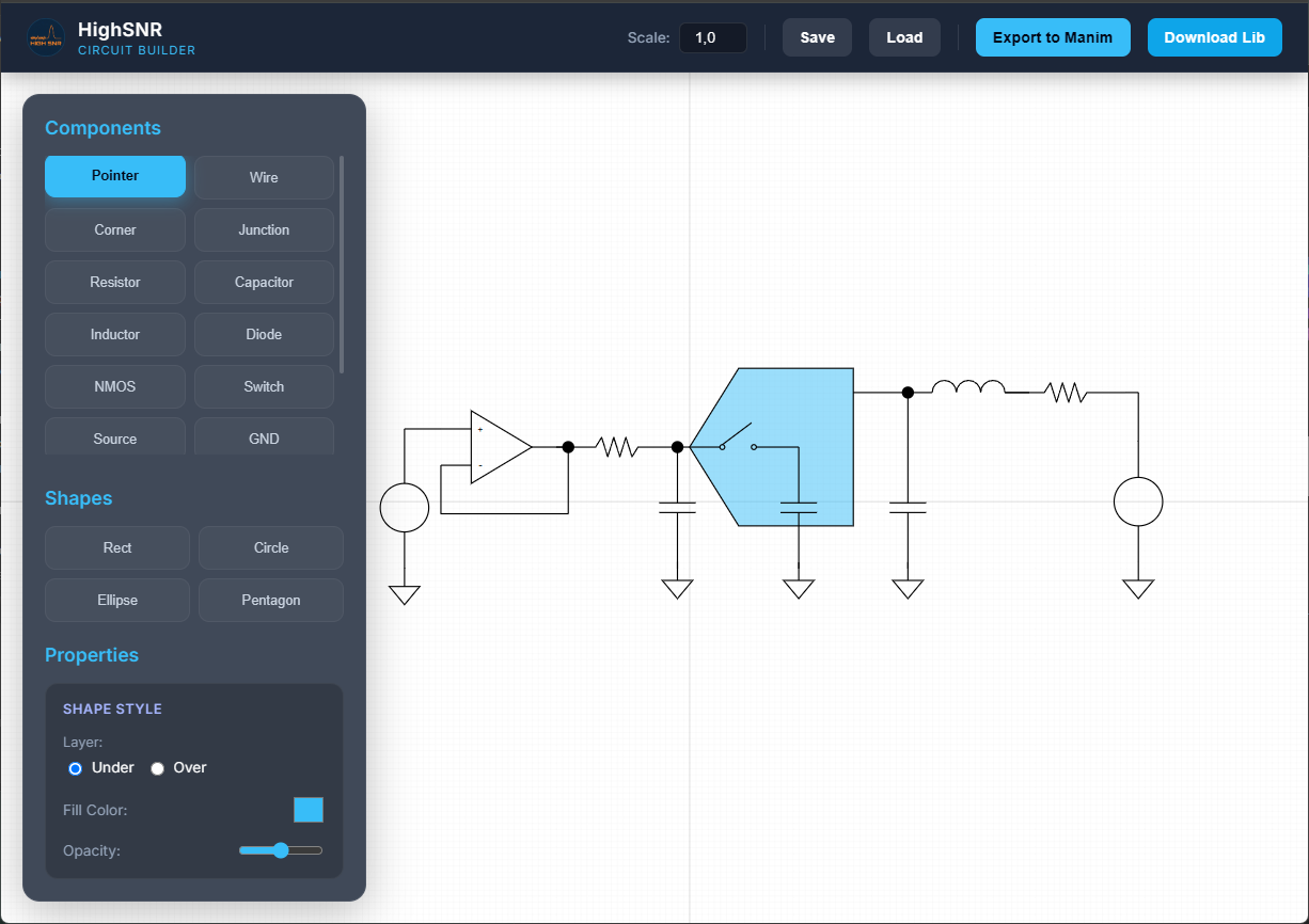 HighSNR Circuit Builder editor interface